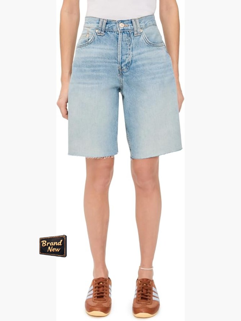 Lightweight Non-Stretch Denim Shorts With Distressed Edges, 5-Pocket Styling